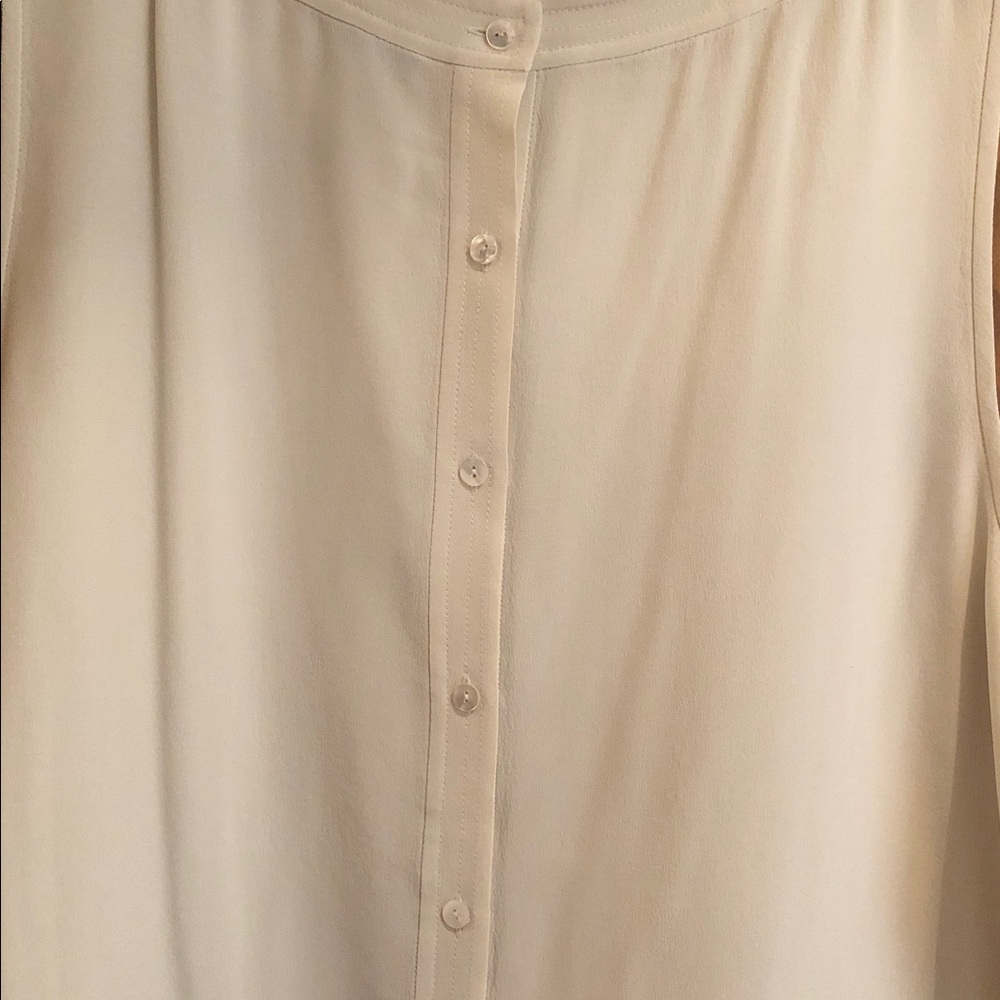 Eileen Fisher Sleeveless Crewneck Lined Silk Blouse - Cream - Picture 8 of 8